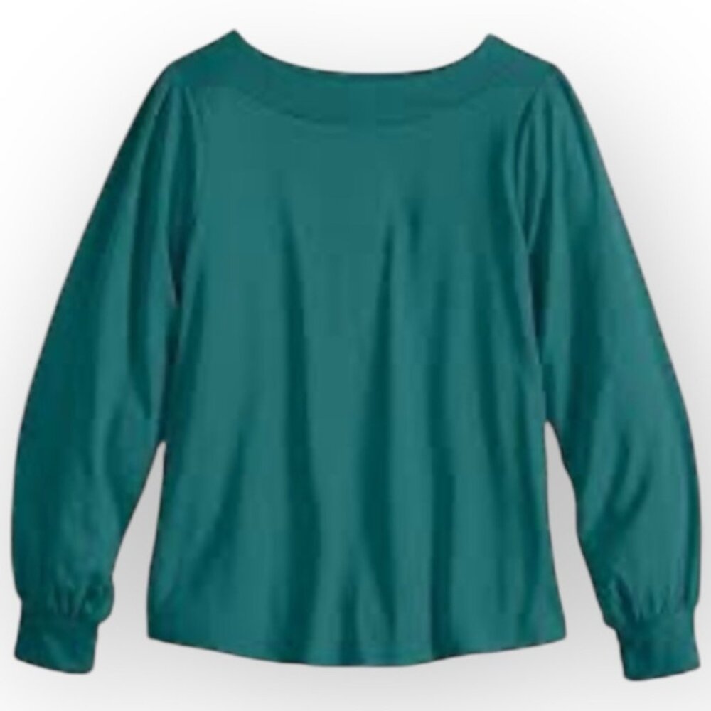 Croft & Barrow NWT Women’s Rib Trim Top, Green, Size XL P28